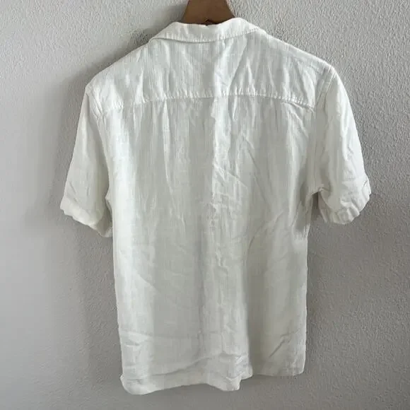 Zara Button Front Collar Textured Linen Blend Top Blouse Shirt Medium - Picture 2 of 6